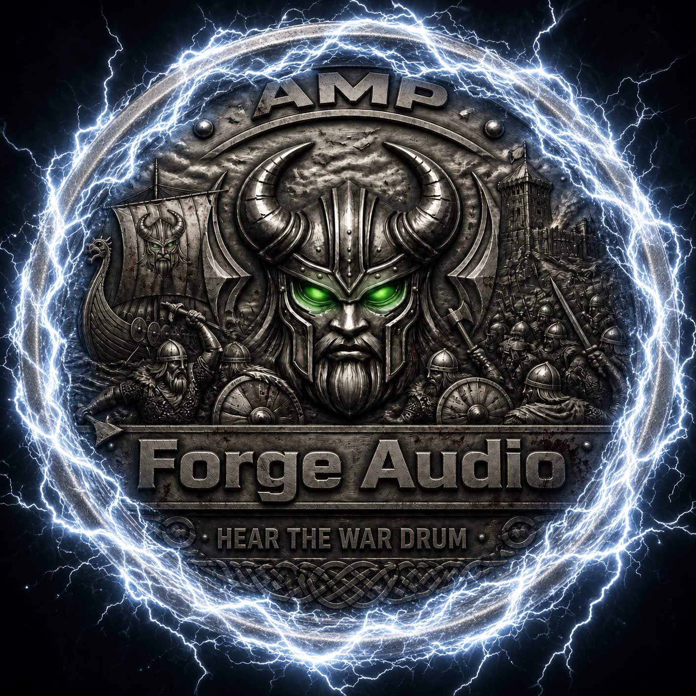 Amp Forge Audio medallion wrapped in lightning